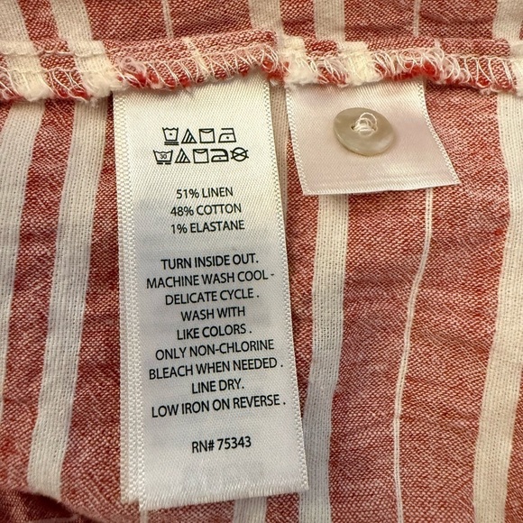 Jones New York Linen Blend Striped Button Down Shirt L | Coastal Boho Classic - Picture 6 of 6
